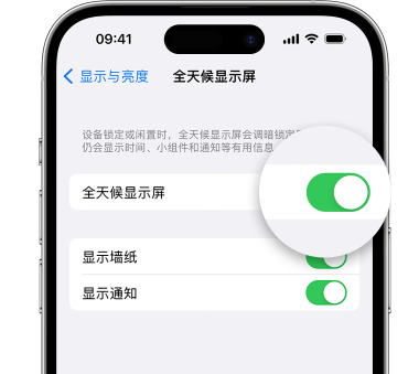 榕城苹果15预约维修分享iPhone15如何设置全天候显示屏幕可见 